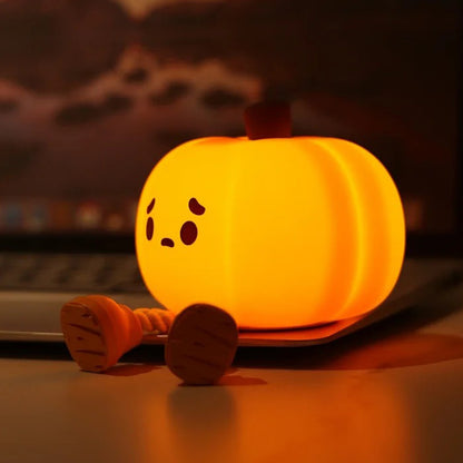 Halloween Pumpkin Night Light, Halloween Decorations Outdoor,Mini LED Pumpkin Lamp with 3 Level Dimmable, Nursery Nightlight for Kids, Silicone Rechargeable Bedside Touch Lamp, for Kids