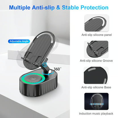 ⚡Flash Sale: 70% Off🔥2025 Upgraded Cell Phone Stand with Induction Speaker/Power Bank/Atmosphere Light
