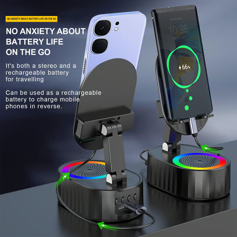 ⚡Flash Sale: 70% Off🔥2025 Upgraded Cell Phone Stand with Induction Speaker/Power Bank/Atmosphere Light