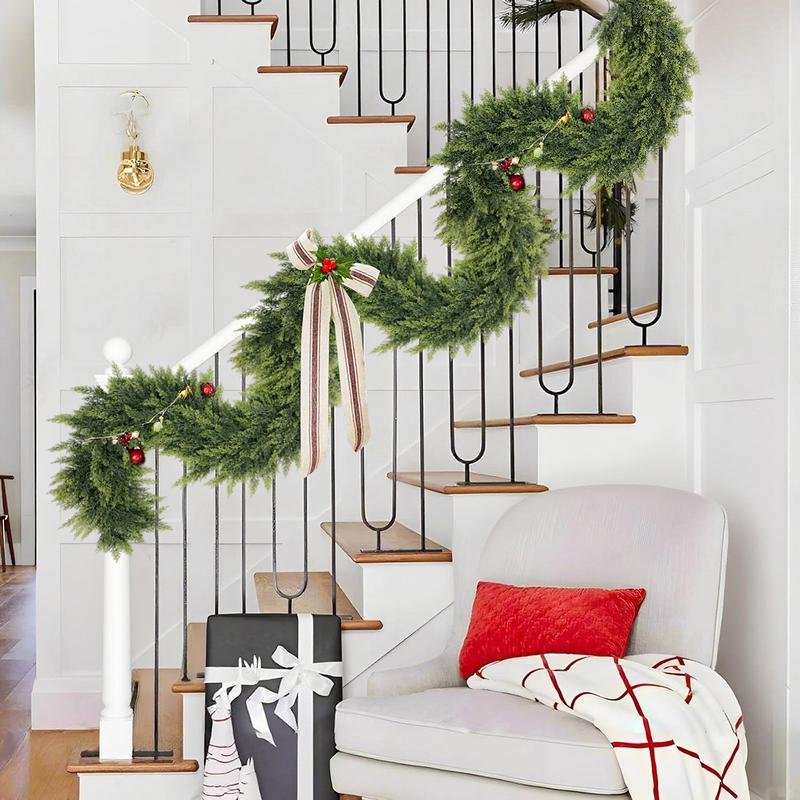 Artificial Cedar Garlands, Real Touch Winter Cedar Garland, Green Artificial Greenery Pine Garland for Table, Mantle, Wall, Indoor, Outdoor Christmas Decoration