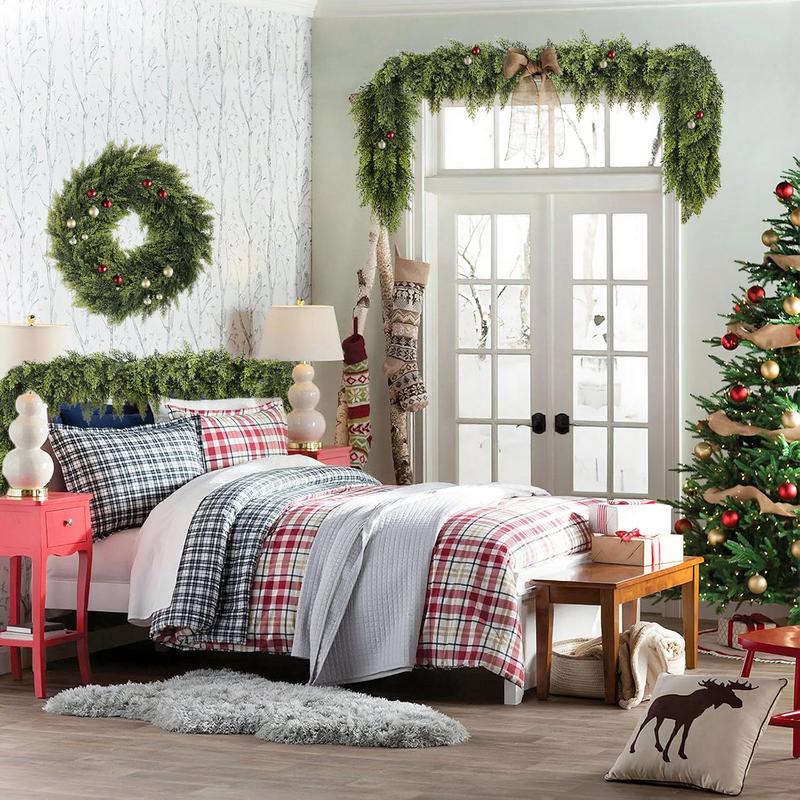 Artificial Cedar Garlands, Real Touch Winter Cedar Garland, Green Artificial Greenery Pine Garland for Table, Mantle, Wall, Indoor, Outdoor Christmas Decoration