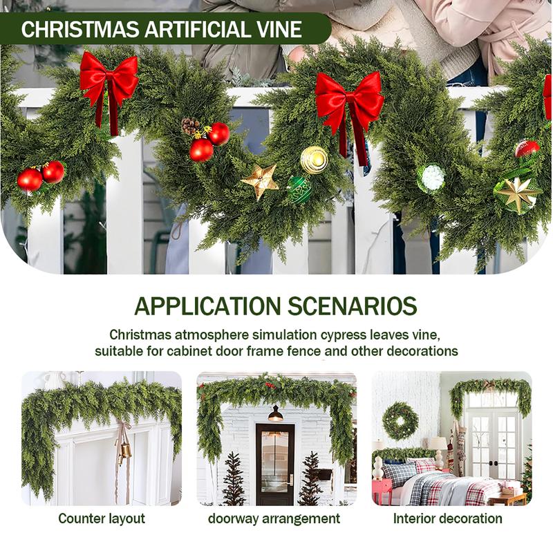Artificial Cedar Garlands, Real Touch Winter Cedar Garland, Green Artificial Greenery Pine Garland for Table, Mantle, Wall, Indoor, Outdoor Christmas Decoration