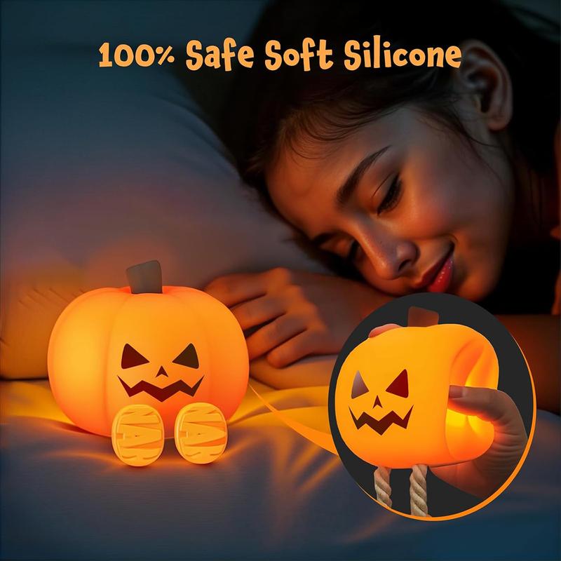 Halloween Pumpkin Night Light, Halloween Decorations Outdoor,Mini LED Pumpkin Lamp with 3 Level Dimmable, Nursery Nightlight for Kids, Silicone Rechargeable Bedside Touch Lamp, for Kids