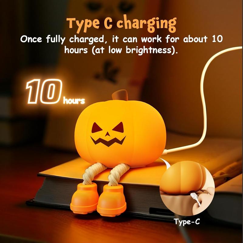 Halloween Pumpkin Night Light, Halloween Decorations Outdoor,Mini LED Pumpkin Lamp with 3 Level Dimmable, Nursery Nightlight for Kids, Silicone Rechargeable Bedside Touch Lamp, for Kids