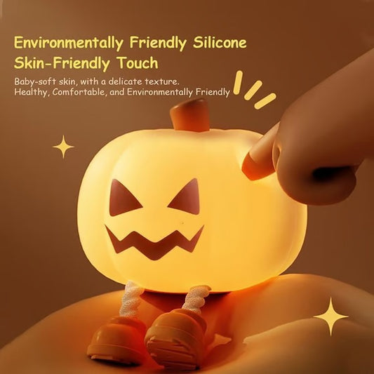 Halloween Pumpkin Night Light, Halloween Decorations Outdoor,Mini LED Pumpkin Lamp with 3 Level Dimmable, Nursery Nightlight for Kids, Silicone Rechargeable Bedside Touch Lamp, for Kids